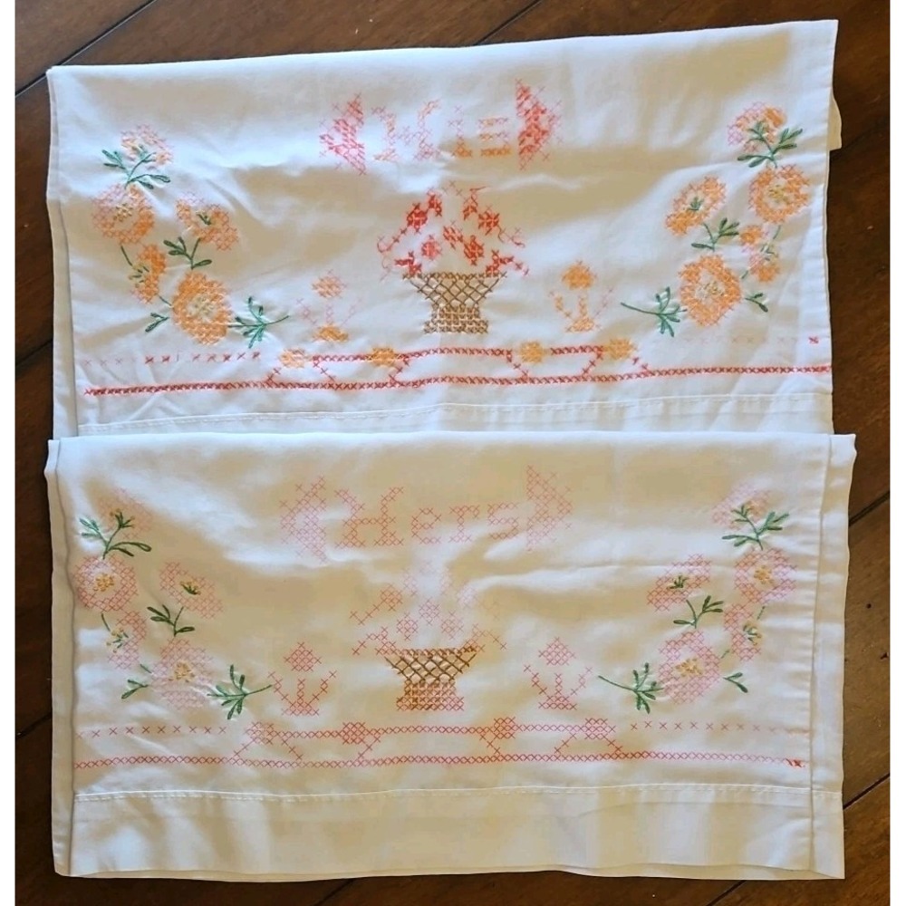His & Hers Stamped Cross-Stitch Pillow Case Set Unfinished- Set Of 2